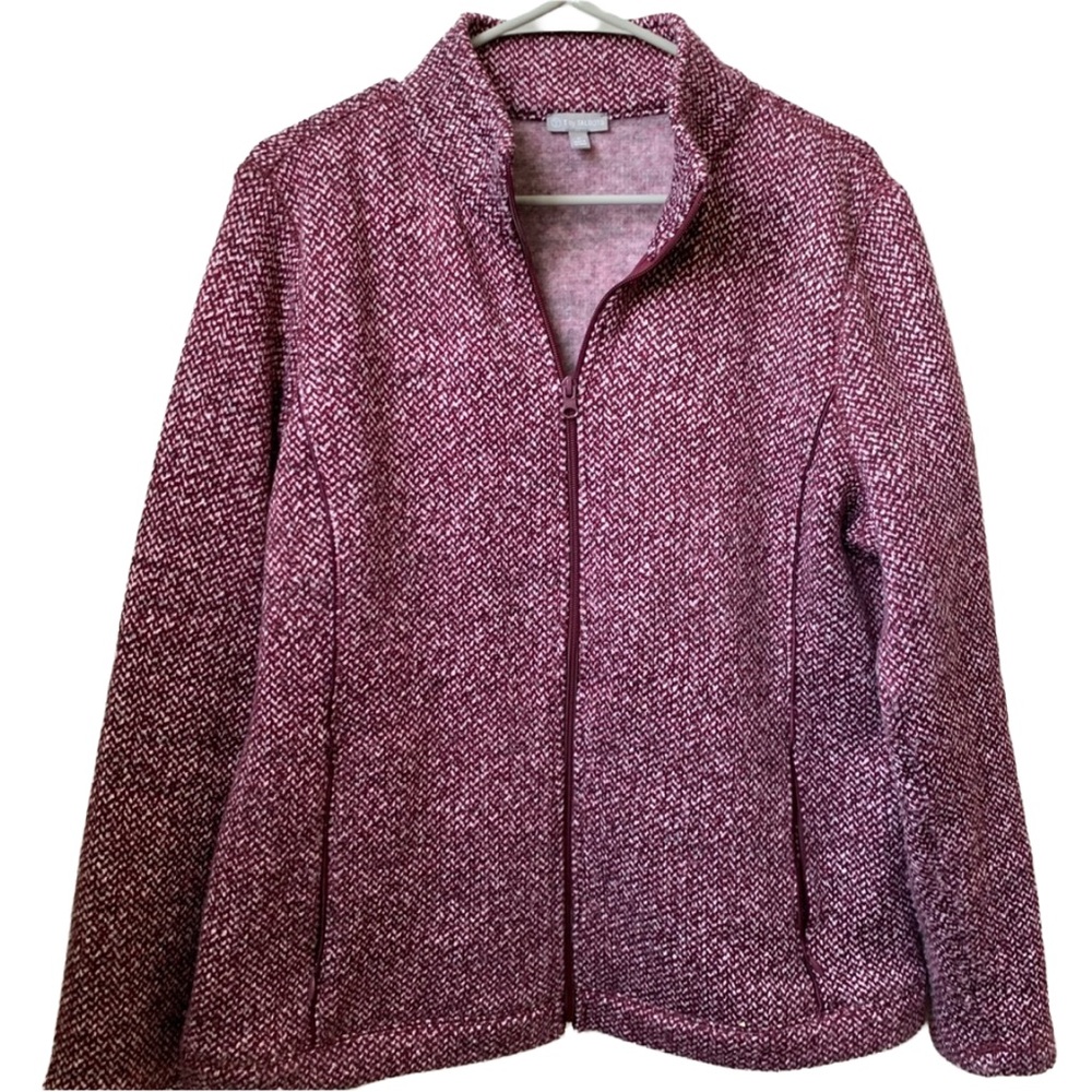 TALBOTS Women’s Burgundy Tweed Long Sleeve Full Zipper Front Closure Jacket